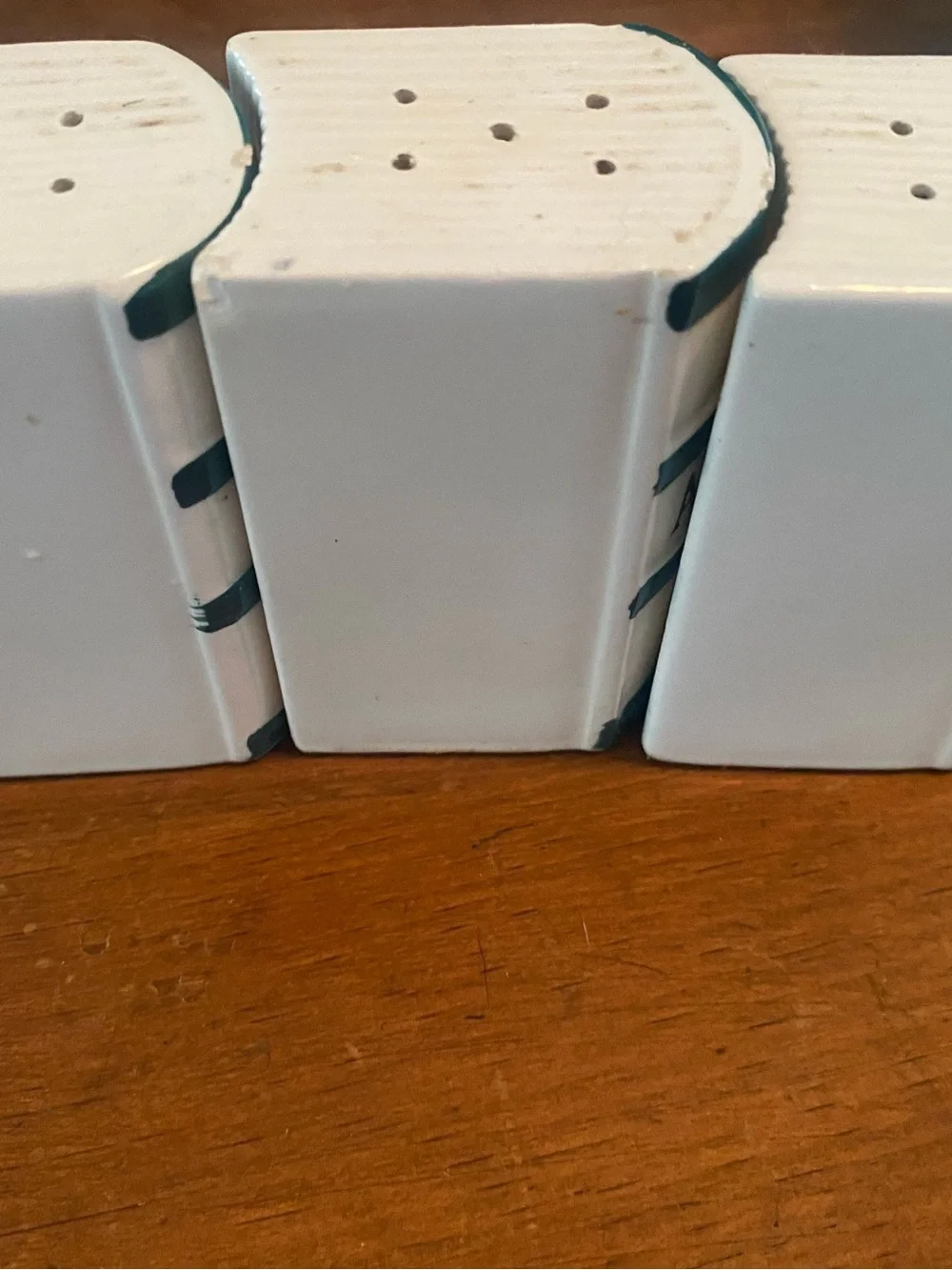 Ceramic Nutmeg Spice Canister - Cream with Teal Bands